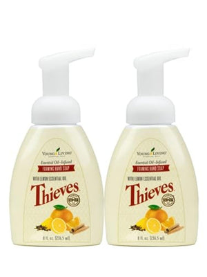Jabón de manos espumoso Young Living Thieves en pack de 2 para limpieza suave.