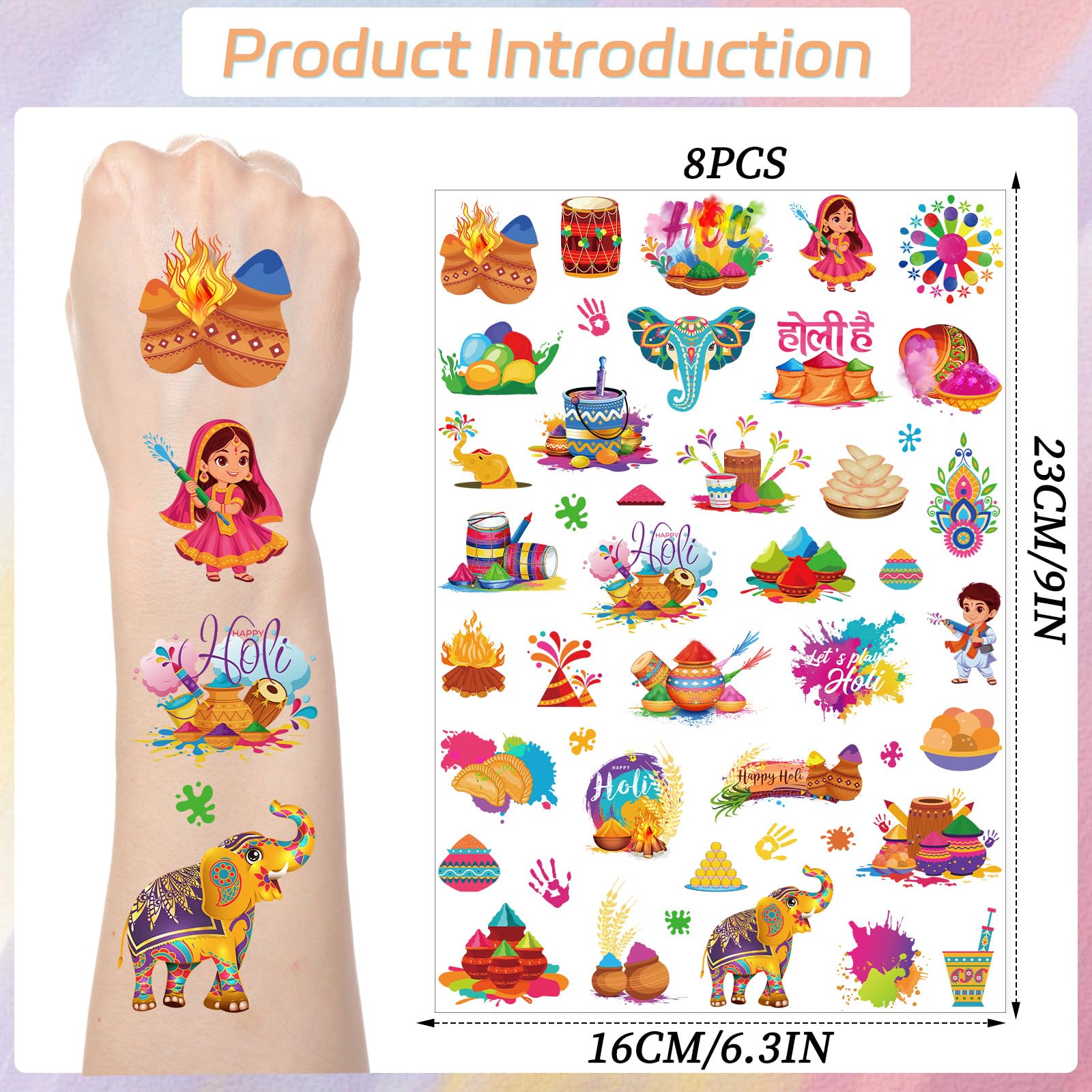 Tatuajes Holi Yoyuspy Dahan y Gulal para celebraciones coloridas