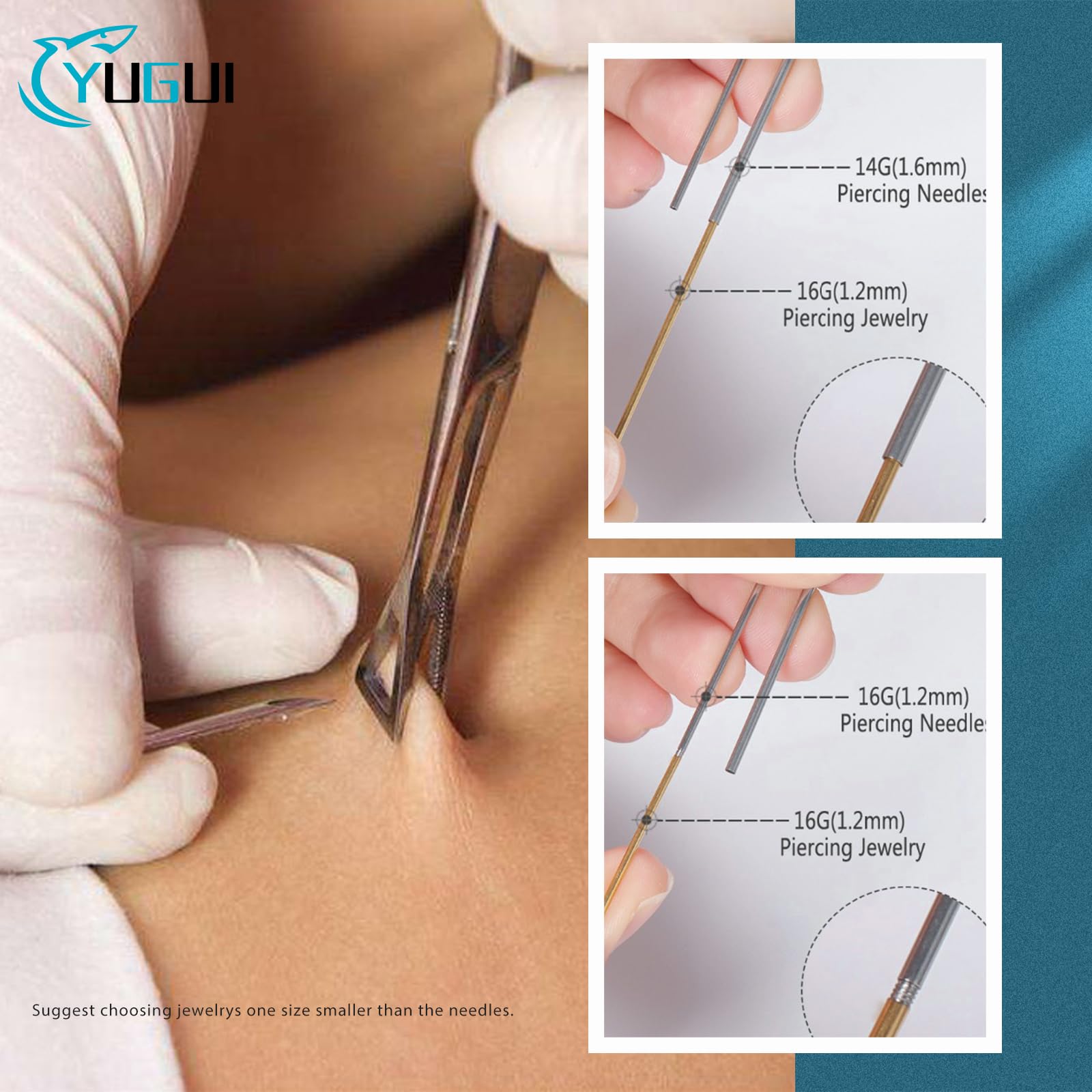 Aguja Yugui 16G para múltiples perforaciones con seguridad.