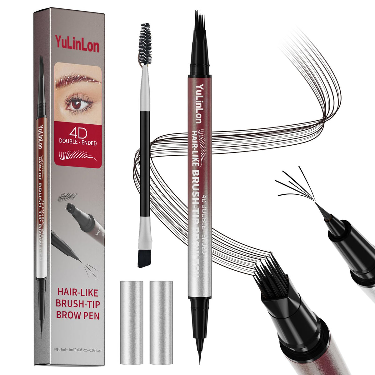 Yulinlon 4D: doble extremo cepillo cejas para trazos naturales y definidos