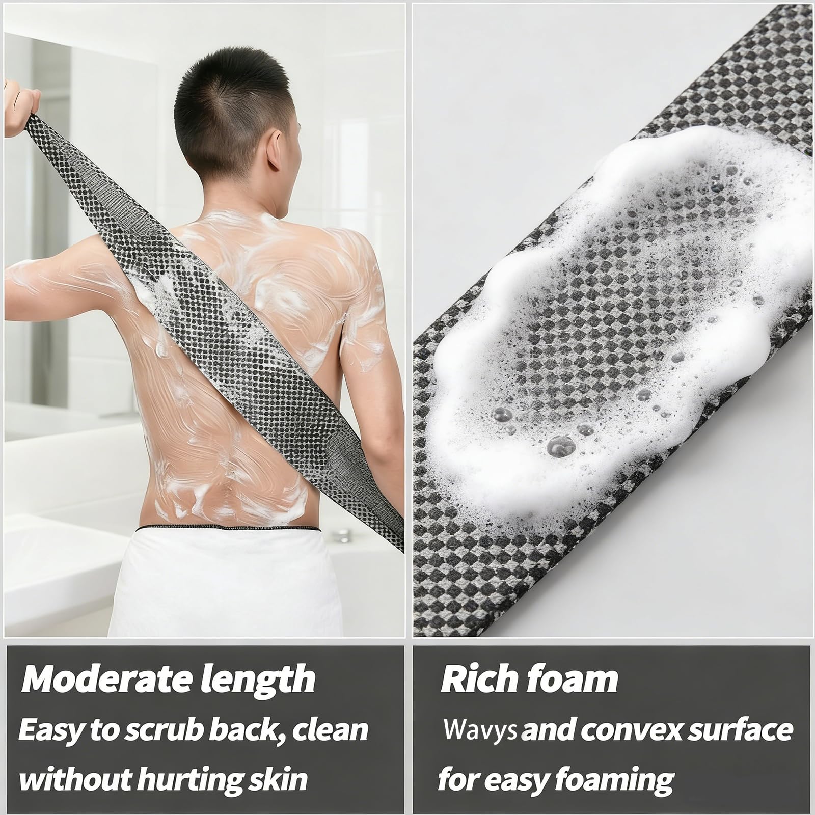 Toalla de ducha de dos caras Yunrun, exfoliación suave y cobertura amplia.