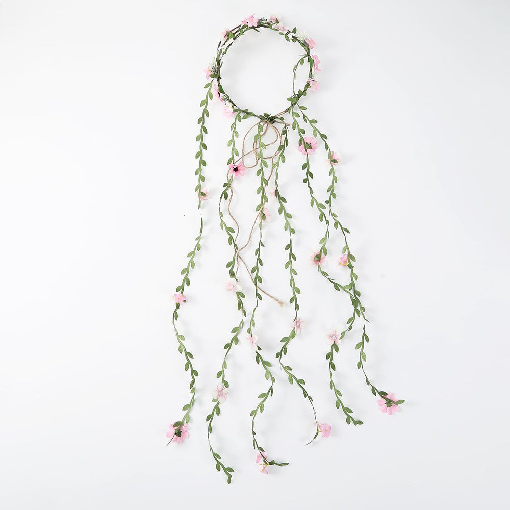 Adorno de cabello Yuruyi con flor rosa y mimbre, ajuste cómodo todo el día.