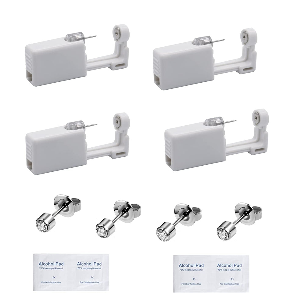 YWDKJGS kit de piercing con aretes de 4 mm en plata, todo lo necesario para empezar.
