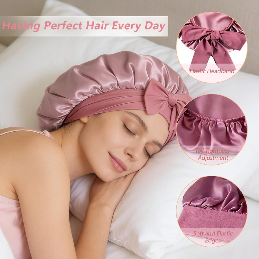 Bonete seda YZRIZX ajuste-cinta para dormir protege el cabello rizado y evita fricción.