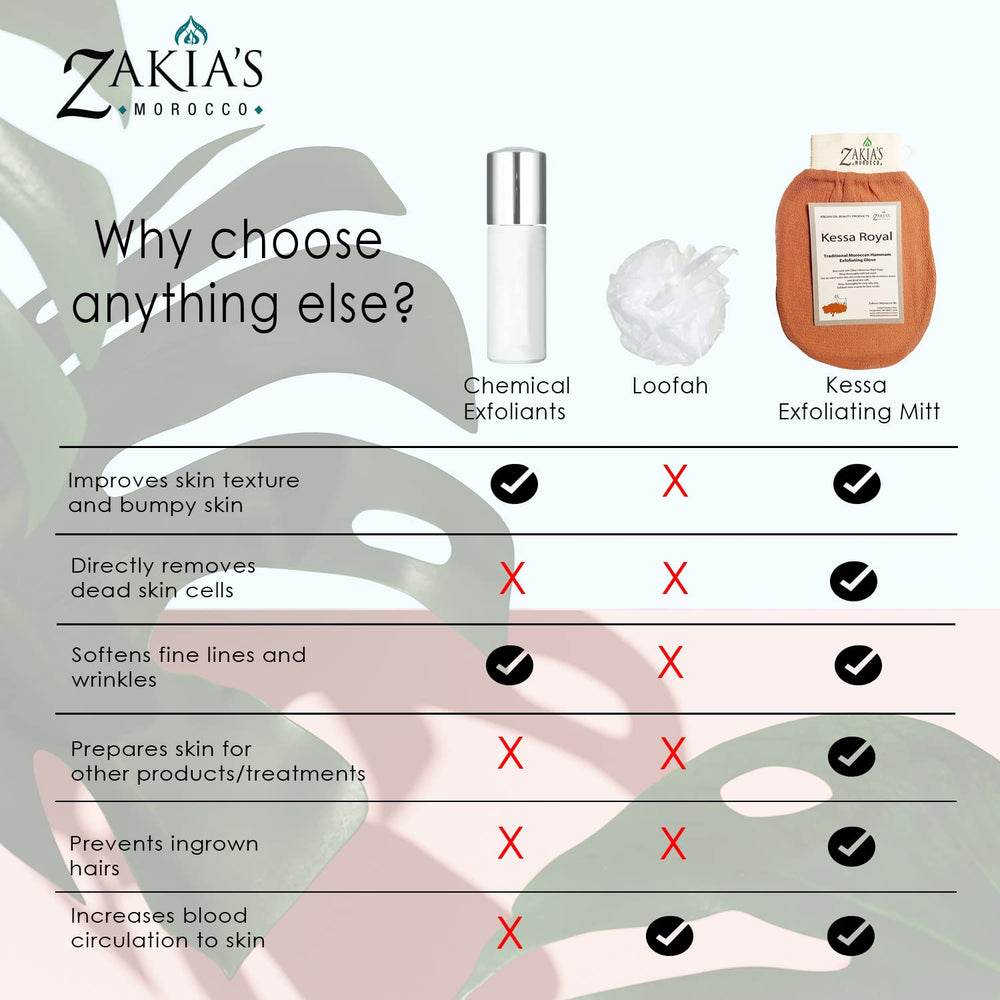Zakia's Morocco Kessa Glove remoción de tan, para preparar piel suave