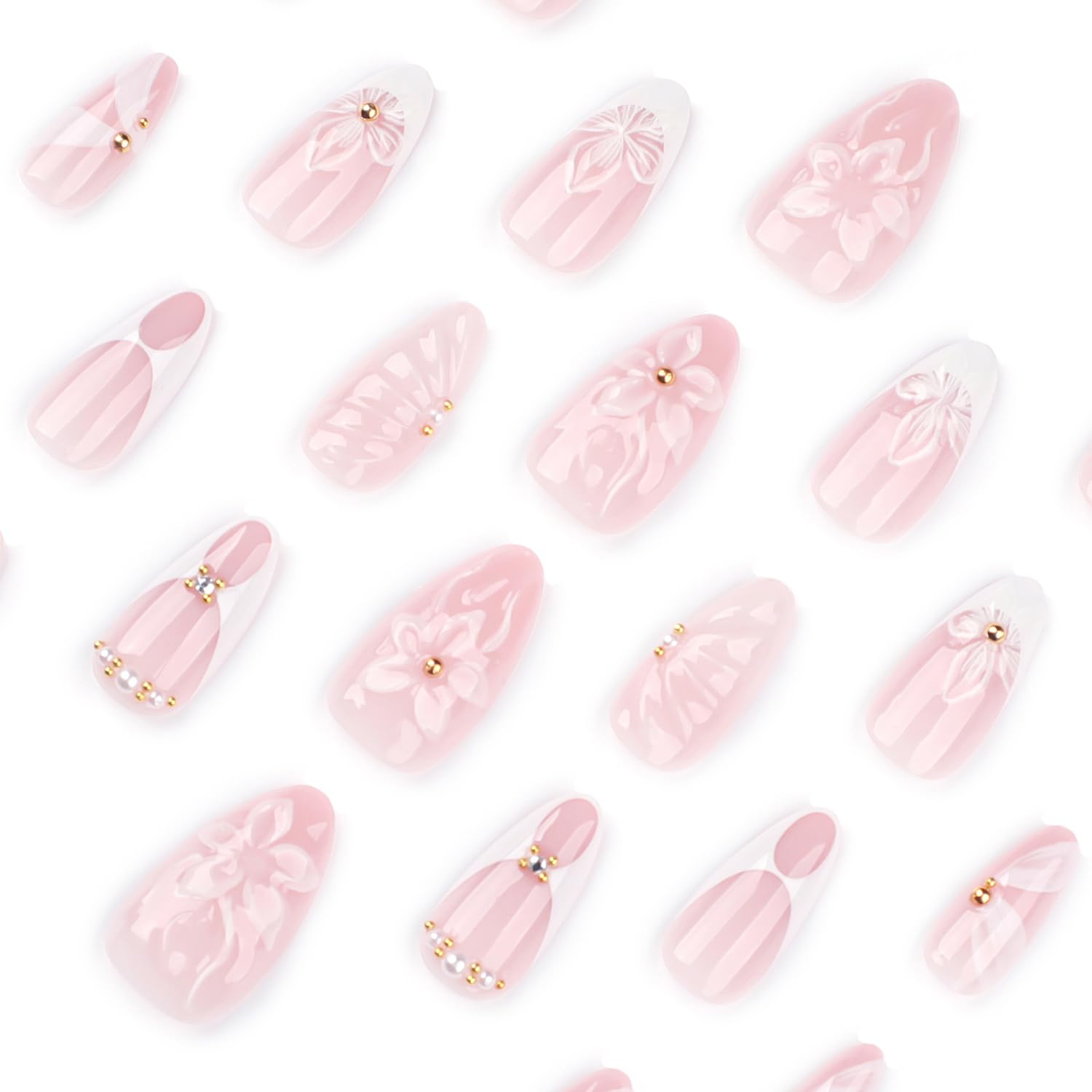 ZASKHLD uñas 3D flor acrílico blanco para look romántico.