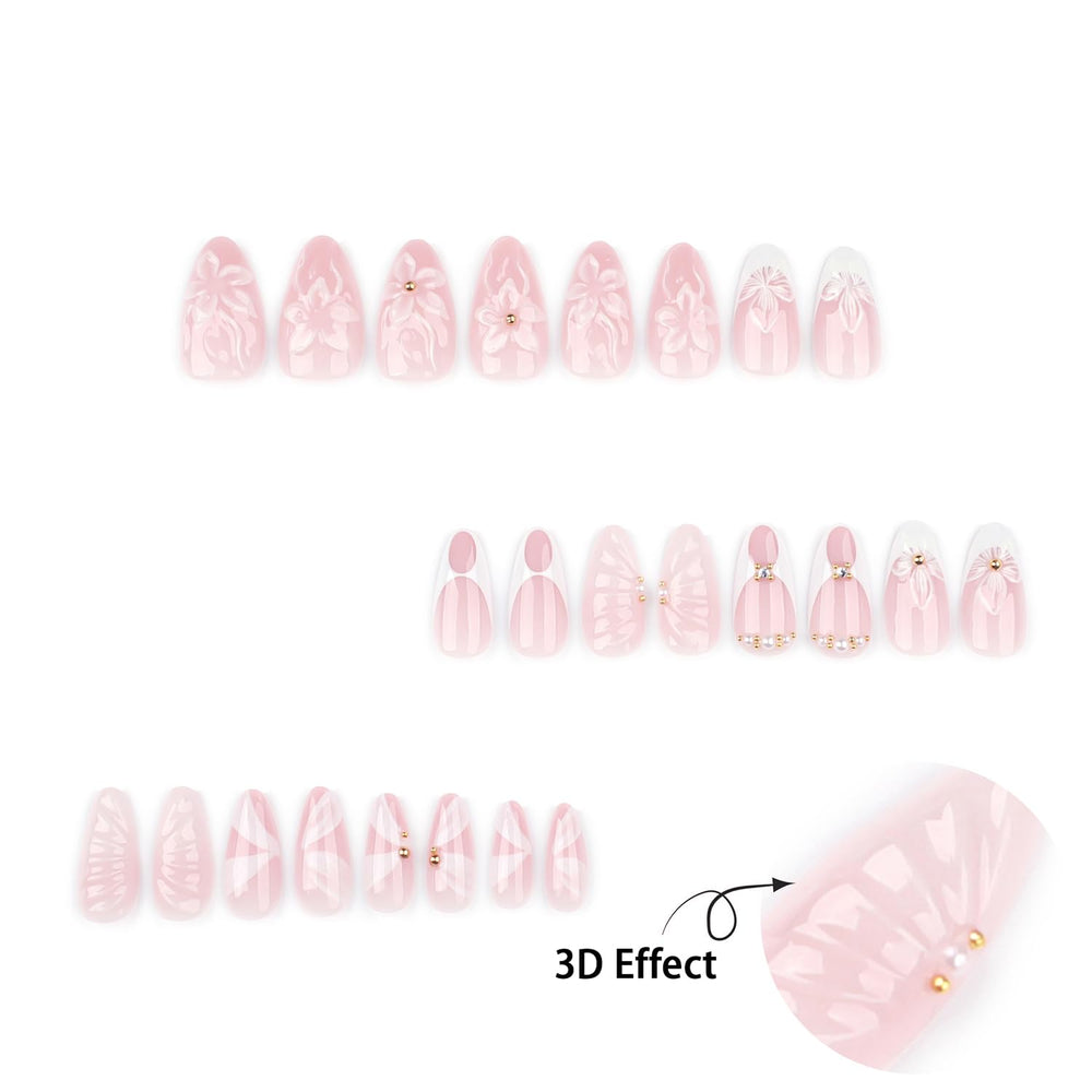ZASKHLD uñas pegables blanco frances con cristales dorados para eventos.