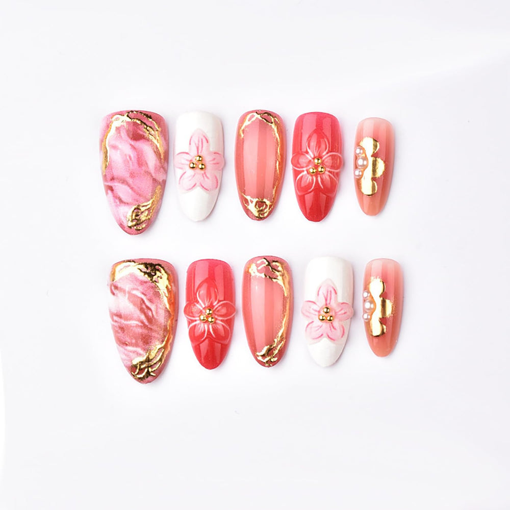 Uñas ZASKHLD con flores de durazno, estilo fresco.