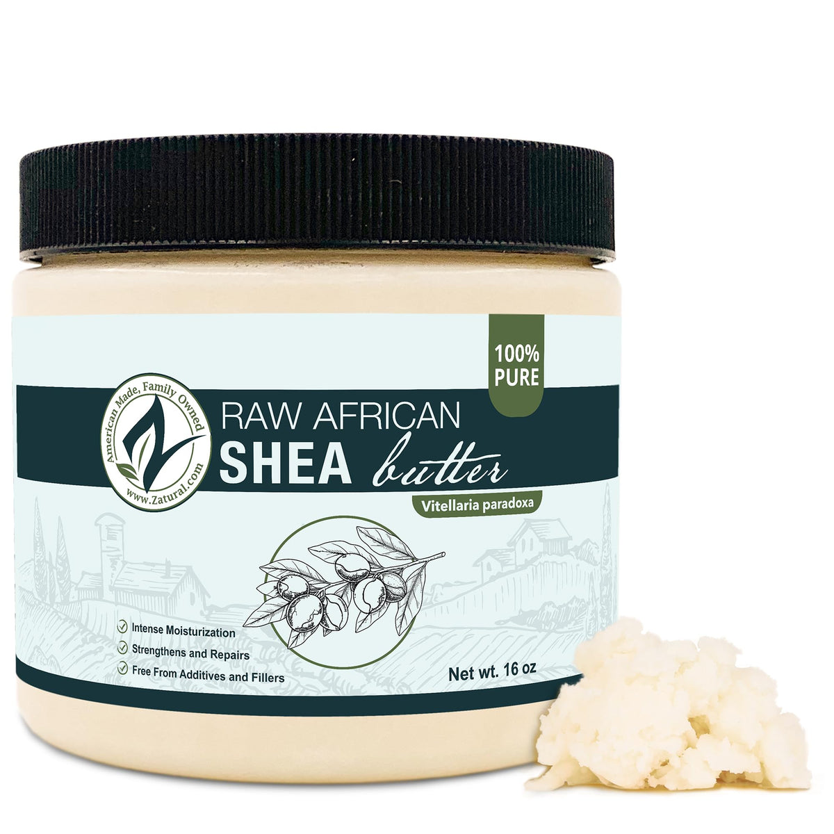 Zatural Manteca de Karite Cruda en envase de 16 oz para hidratación diaria