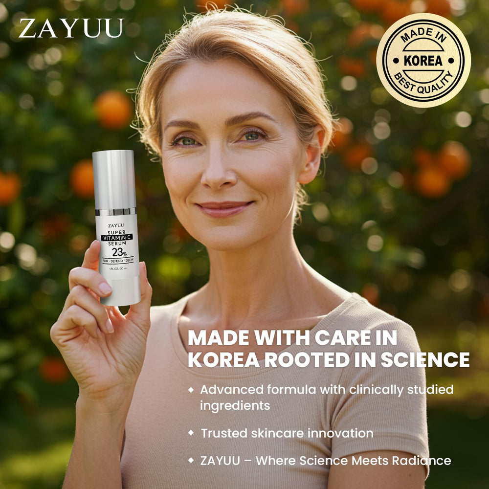 Sérum ZAYUU Vitamina C 23% envase compacto, ideal para viajar.