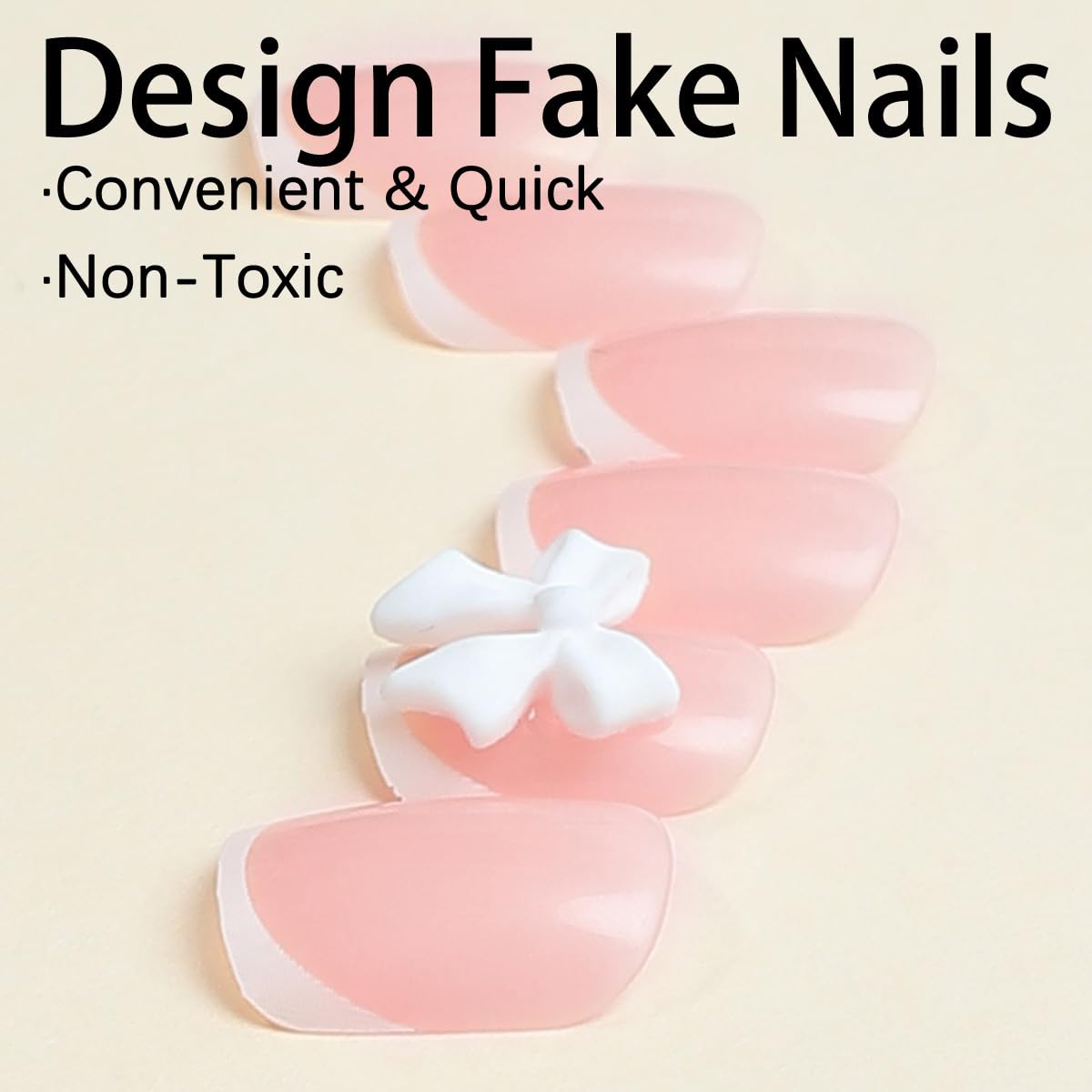 Diseño lazo blanco en uñas postizas ZDIWOO para un toque elegante