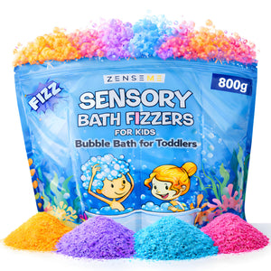 ZenseMe burbujas de baño para niños con colores brillantes, ideal para juego sensorial.