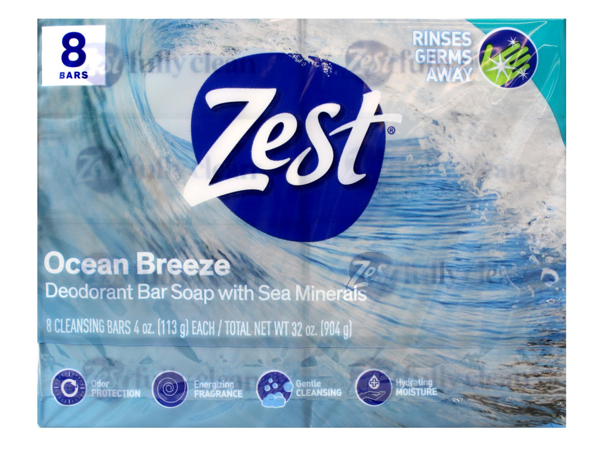 Zest Ocean Breeze: jabón en barra con espuma lujosa para limpieza diaria.