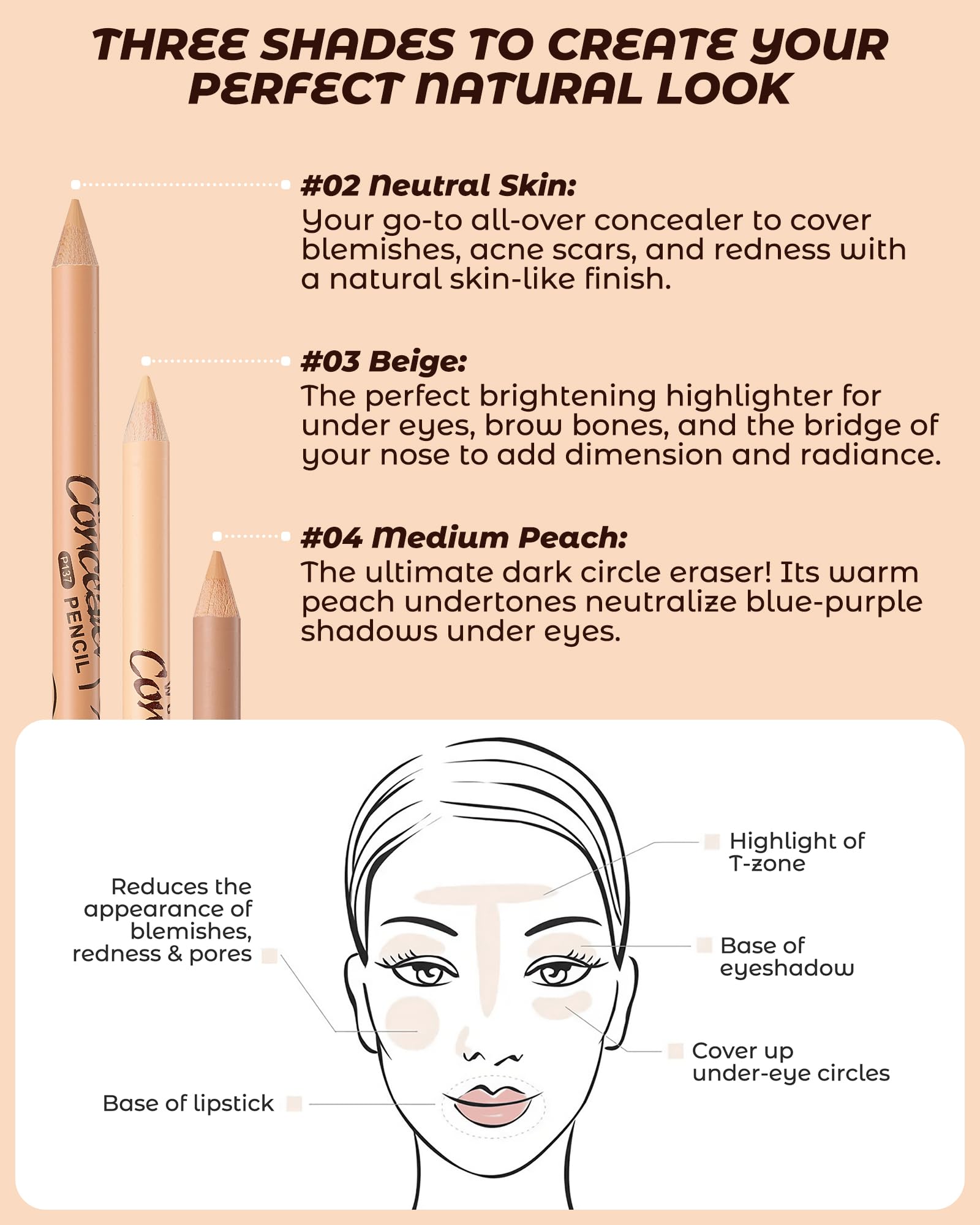 Corrector ZEVNI Wonder tono durazno medio 04 corrige ojeras azuladas.
