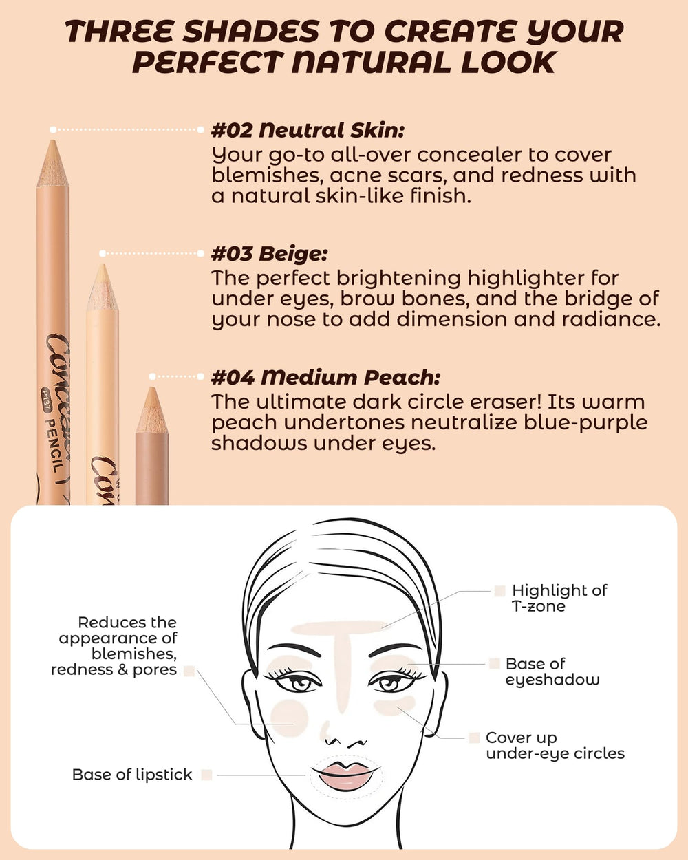 Corrector ZEVNI Wonder tono durazno medio 04 corrige ojeras azuladas.