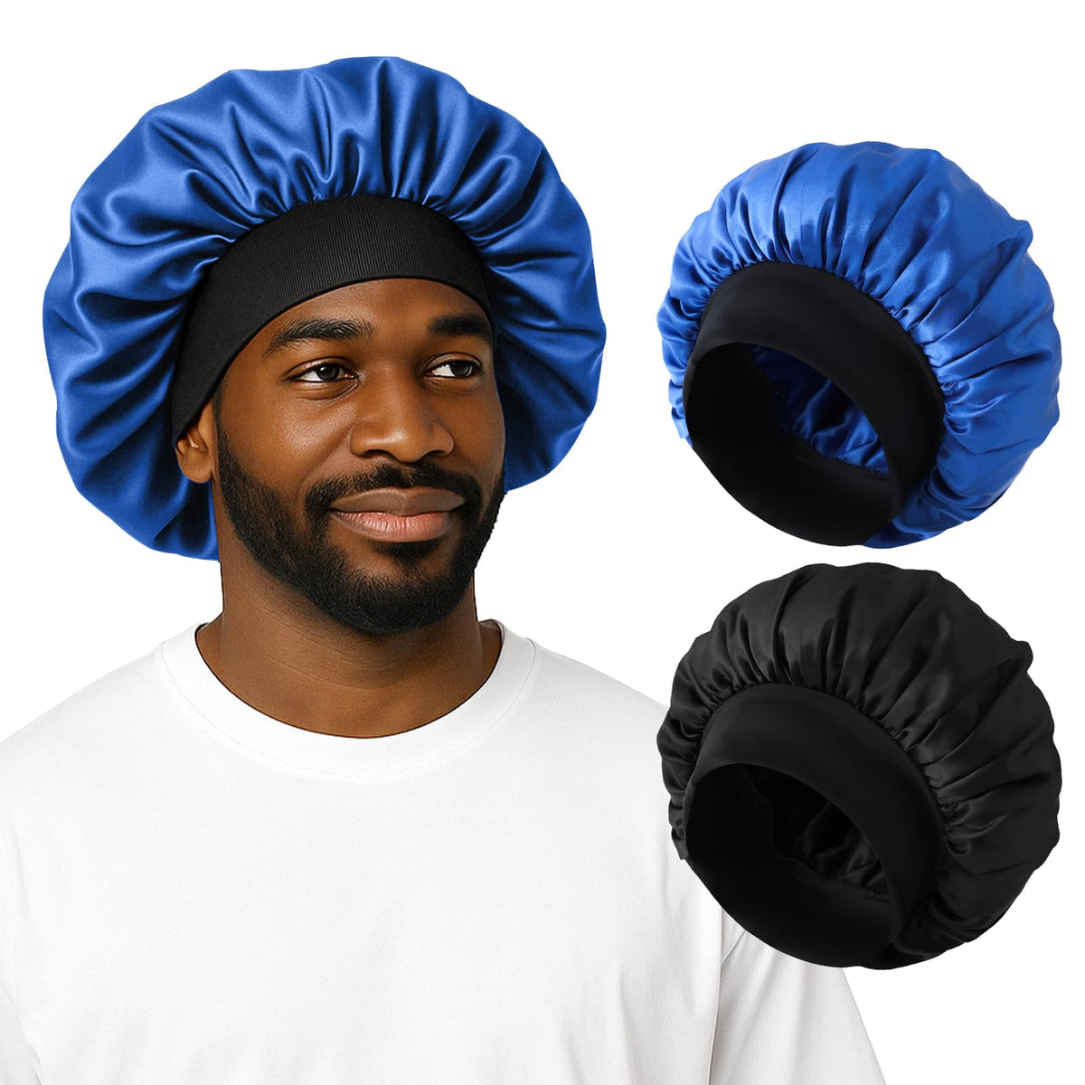 ZHENSILK bonete de seda para dormir en negro, protege rizos durante la noche.