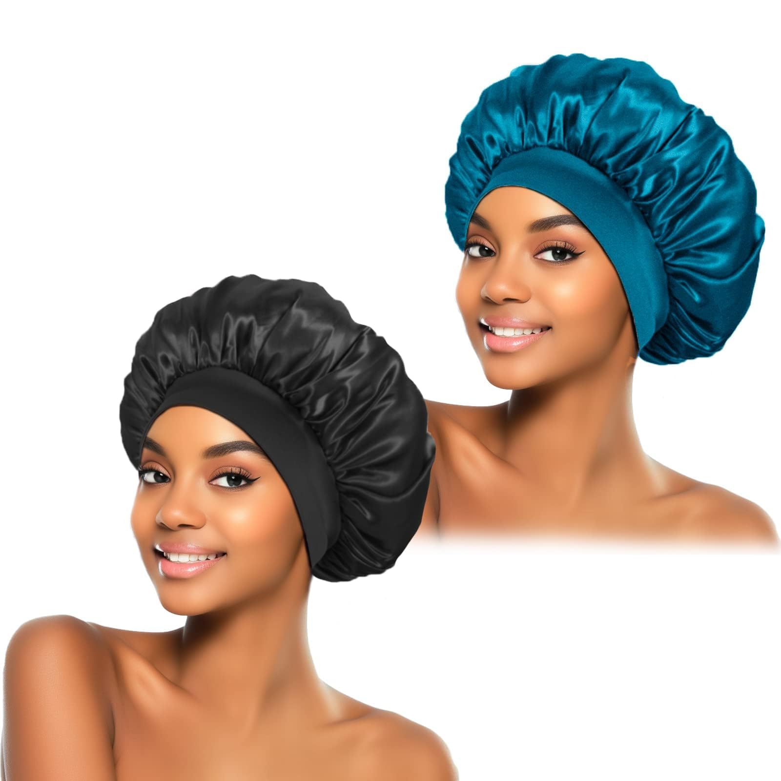 ZHENSILK bonete de seda para dormir negro, reduce fricción y protege el cabello.