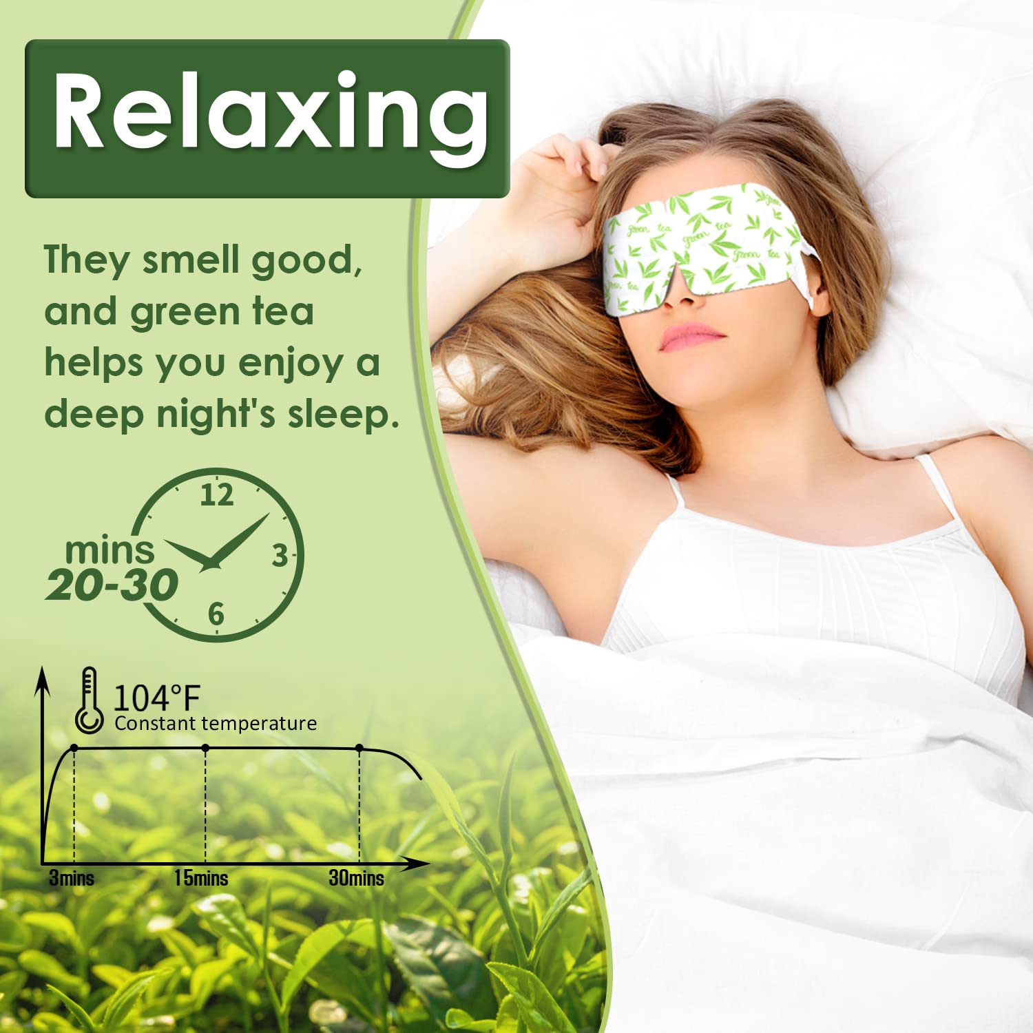 ZHENYEMEI mascarilla ocular caliente con té verde, aroma suave para relajar.