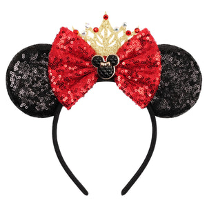 Diadema zhezesmila de orejas de ratón con lentejuelas y corona para fiestas