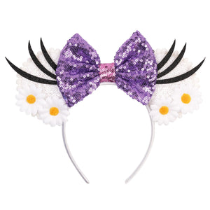 Diadema zhezesmila con orejas de ratón daisy y lazo lentejuelas, ideal para fiestas.