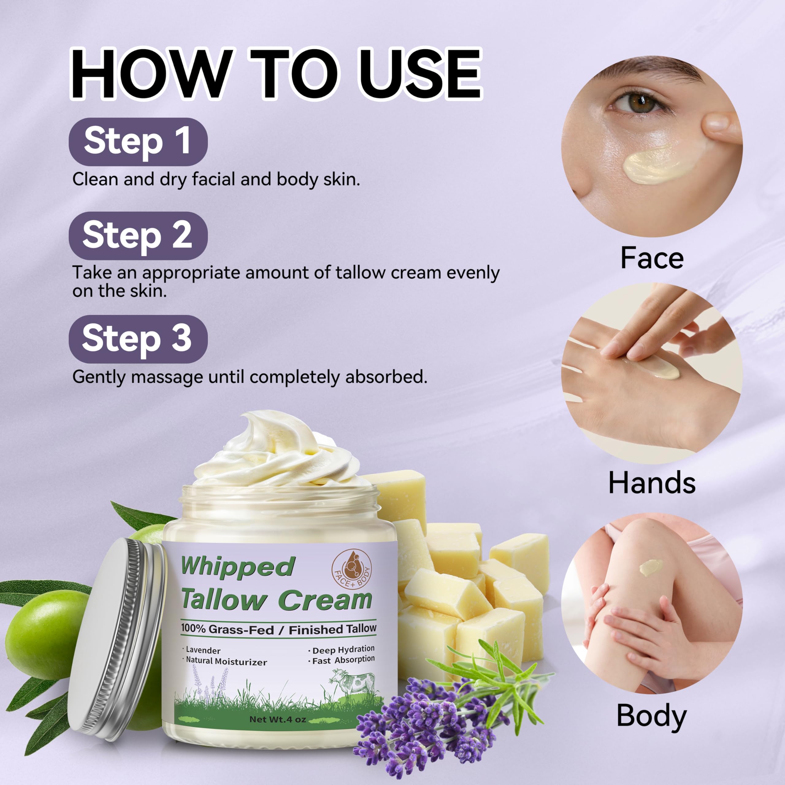 Aplicación nocturna o diaria para cuidado de piel con lavanda.