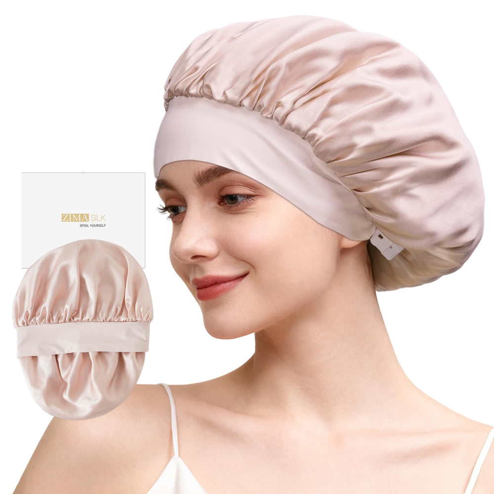ZIMASILK bonete de seda ajustable con botón para dormir sin fricción en el cabello.
