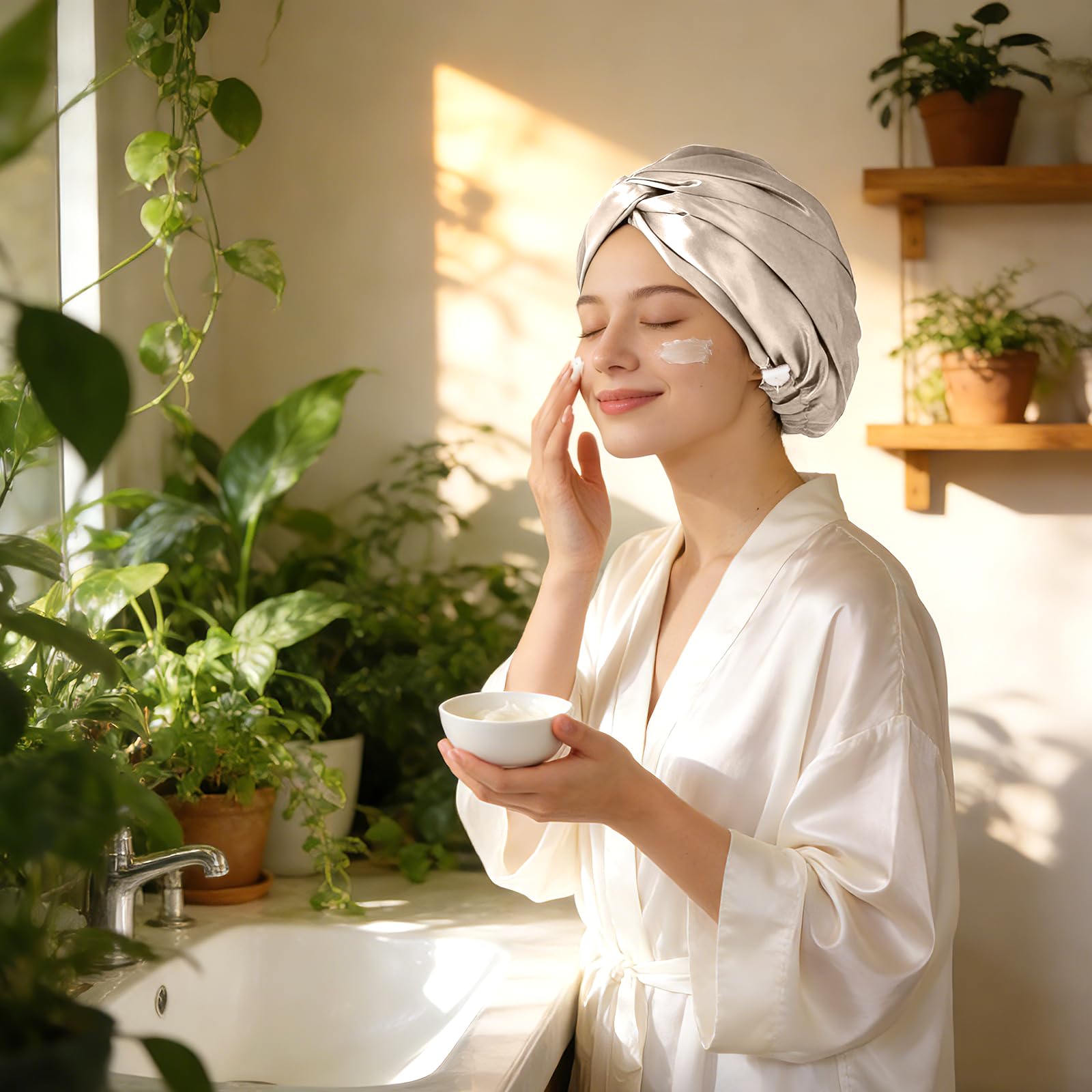 Protección del cabello con bonete de seda ZIMASILK para uso diario.