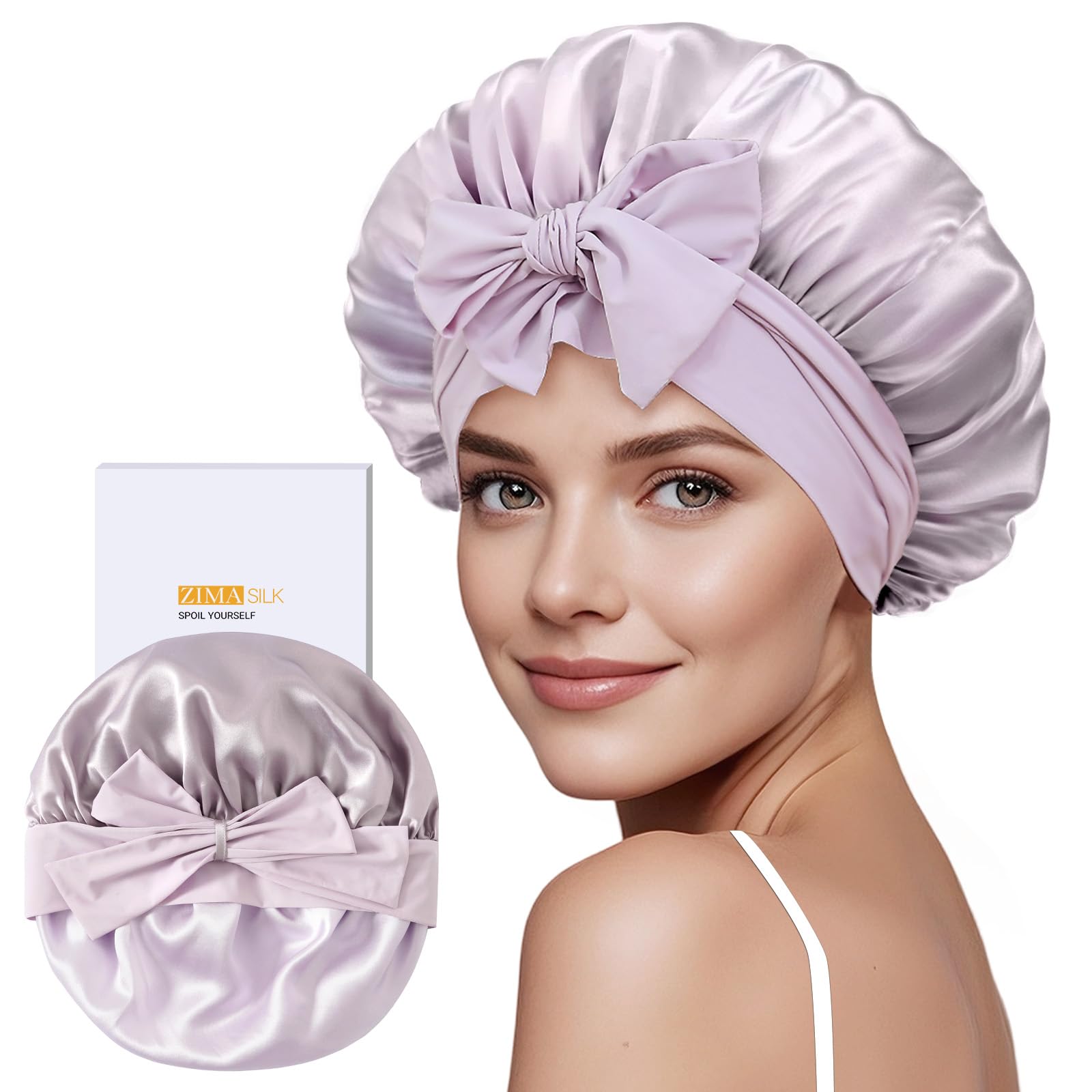 ZIMASILK bonete de seda de doble capa para dormir protege el cabello.