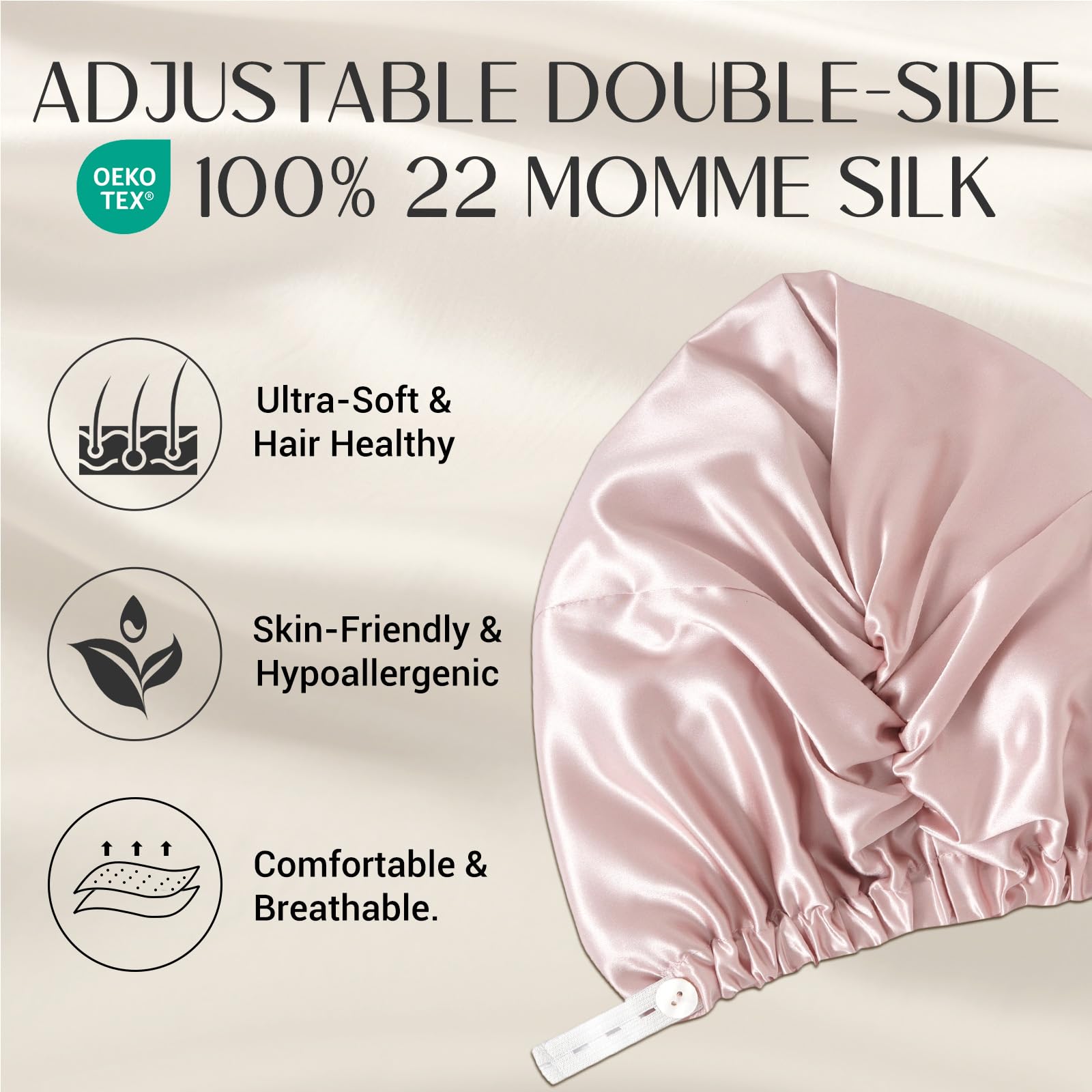 Gorro con botón ajustable ZIMASILK para un ajuste personalizado y seguro.