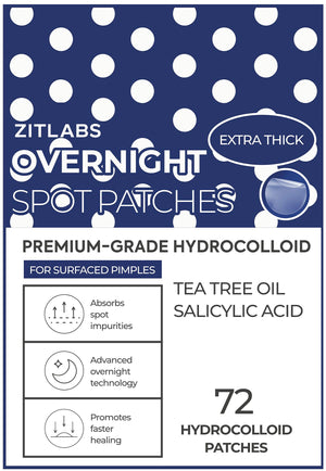 Parche hidrocoloide ZitLabs para acné facial, absorbe impurezas para piel más limpia.