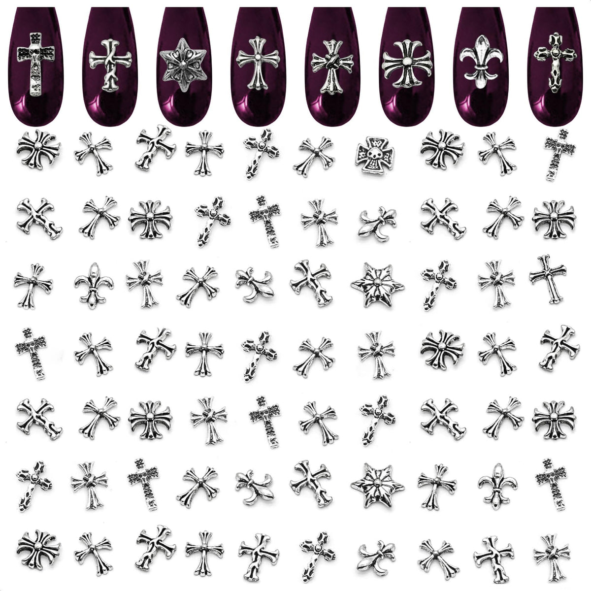 ZOKLU cruz acrilico para uñas, 120 piezas, decoracion duradera para manicuras.