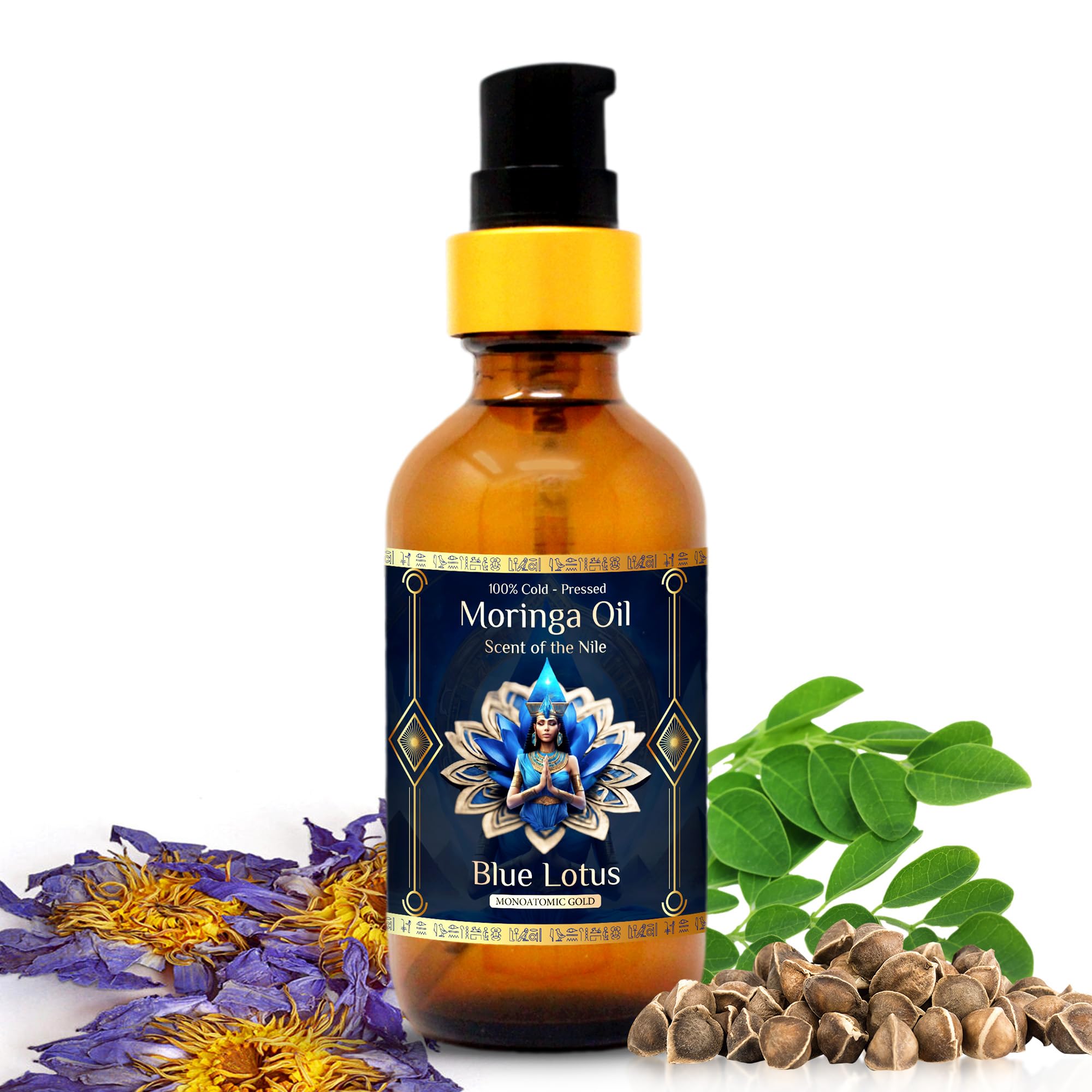 ZP.TECH Aceite moringa loto azul, botella elegante para hidratación diaria
