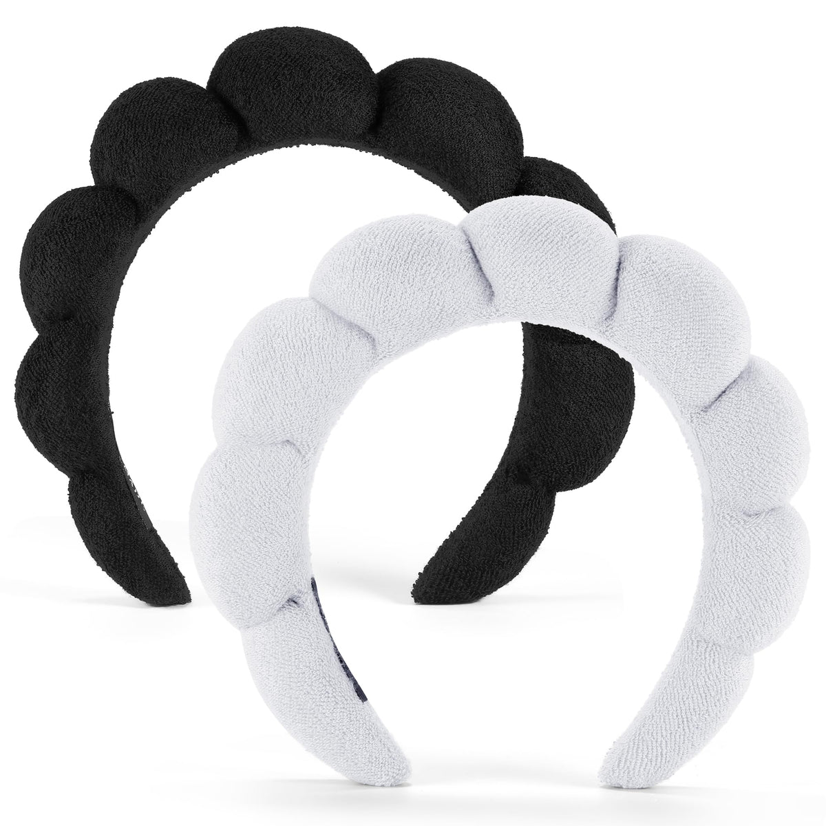 Ztomine Spa Headbands croissant blanco y negro, ideal para maquillaje sin manchar el cabello.