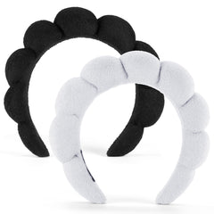Ztomine Spa Headbands croissant blanco y negro, ideal para maquillaje sin manchar el cabello.